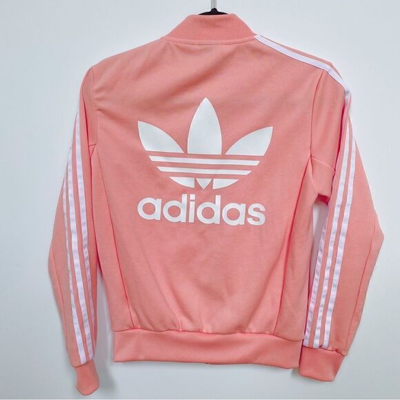 Adidas Originals Women’s Zip Up Track Jacket Light Peach Pink White 0 - Picture 2 of 12
